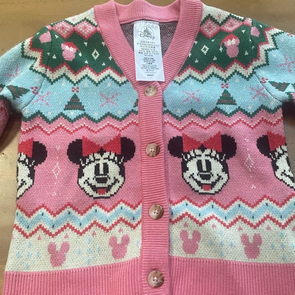 Disney Minnie Mouse Festive Pink and Green Christmas Sweater LIKE NEW 4T